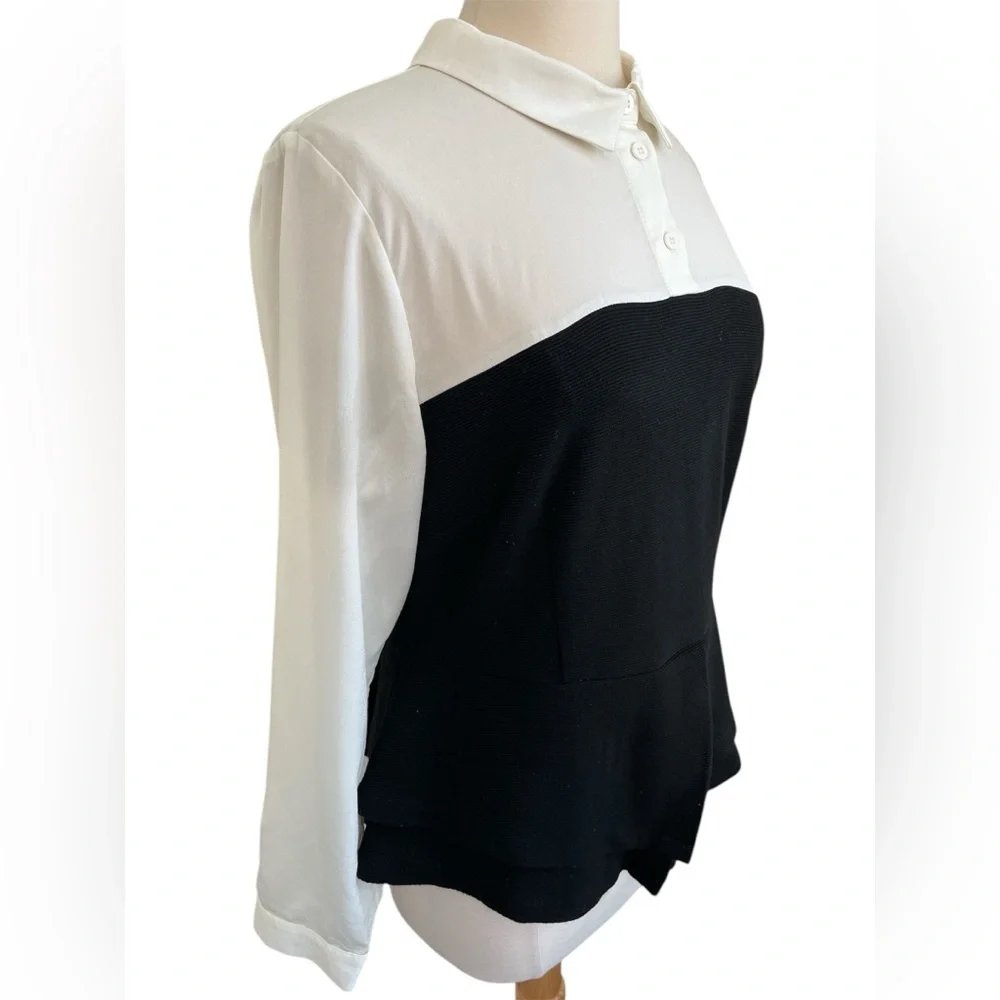 Eloquii Black & Ivory Fit & flare Contrast Corset style w/semi sheer Top Size 14 - Picture 3 of 11